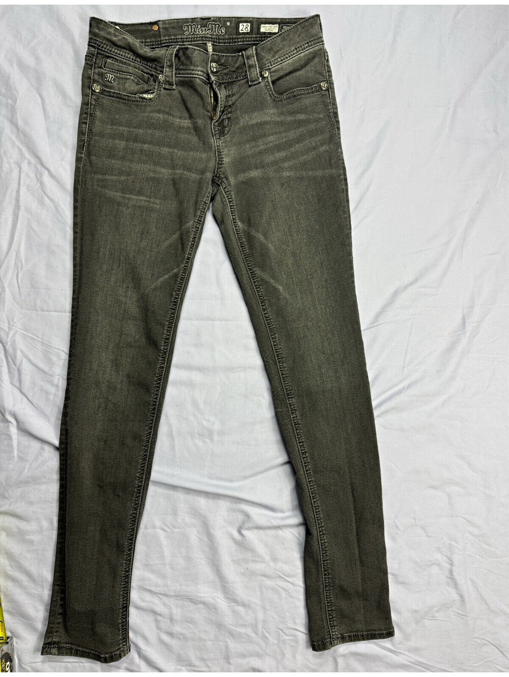 Miss Me Women's Gray Dark Wash Mid-Rise Slim Skinny Jeans, 5-Pocket Denim